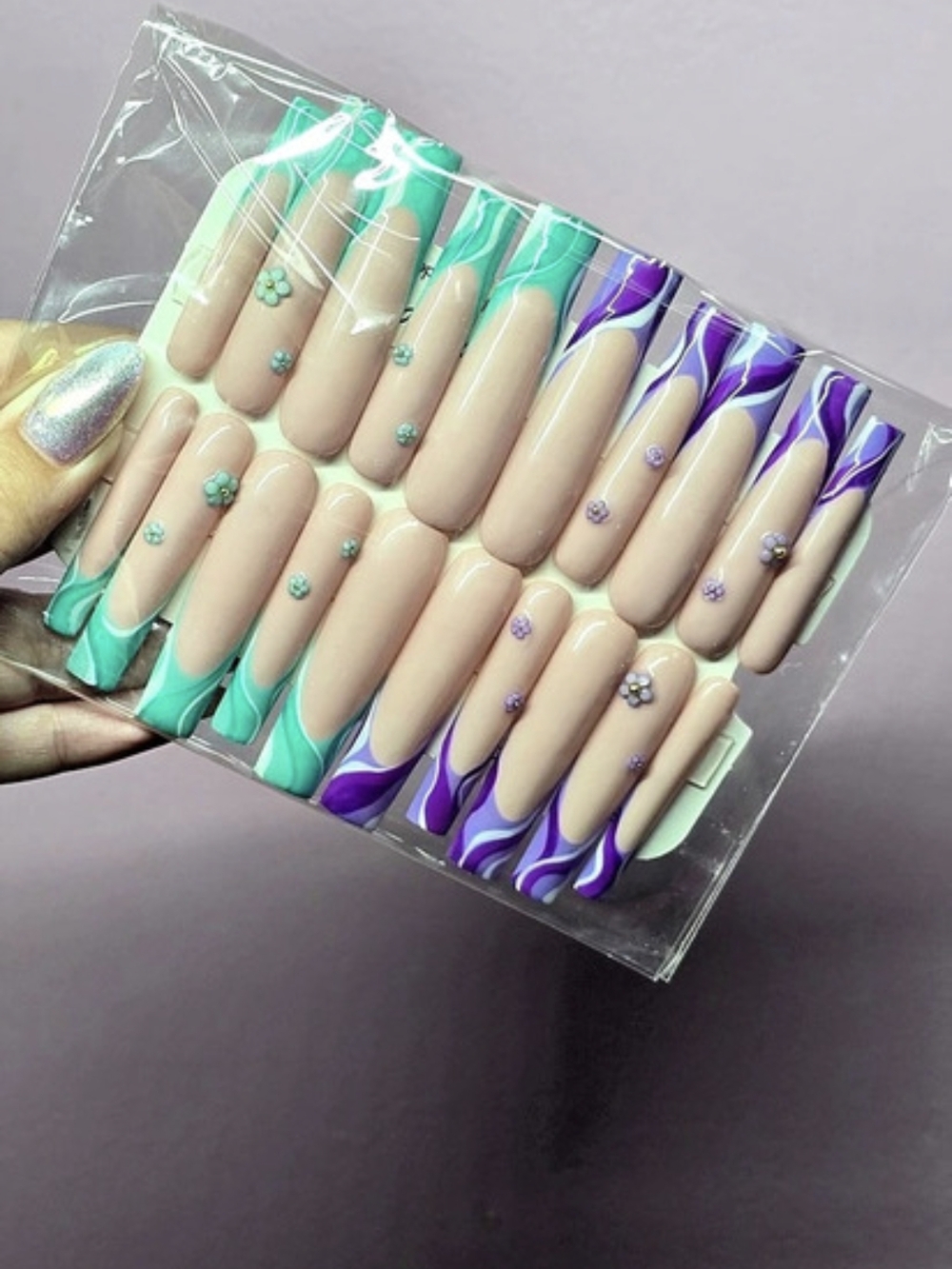 Purple & Green Abstract Press-On Nails